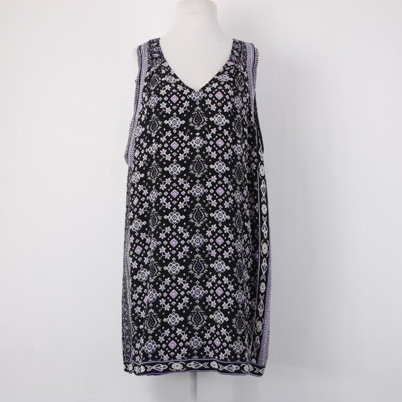 Calypso Dress Sz S Black Purple Multi Color V Neck Lined Silk Viscose Dress - Picture 2 of 16